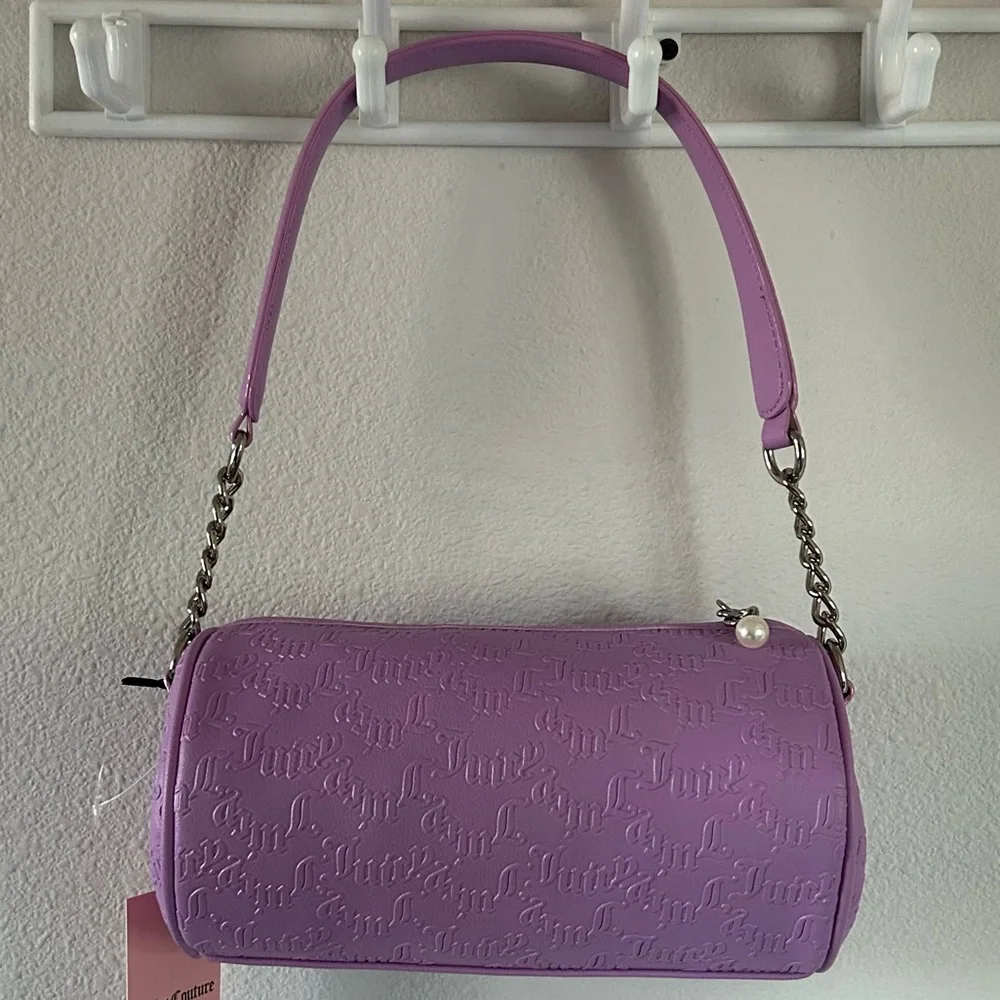 Juicy Couture String of Pearls Roll Bag Violet Tulle Debossed Y2K Coquette Retro